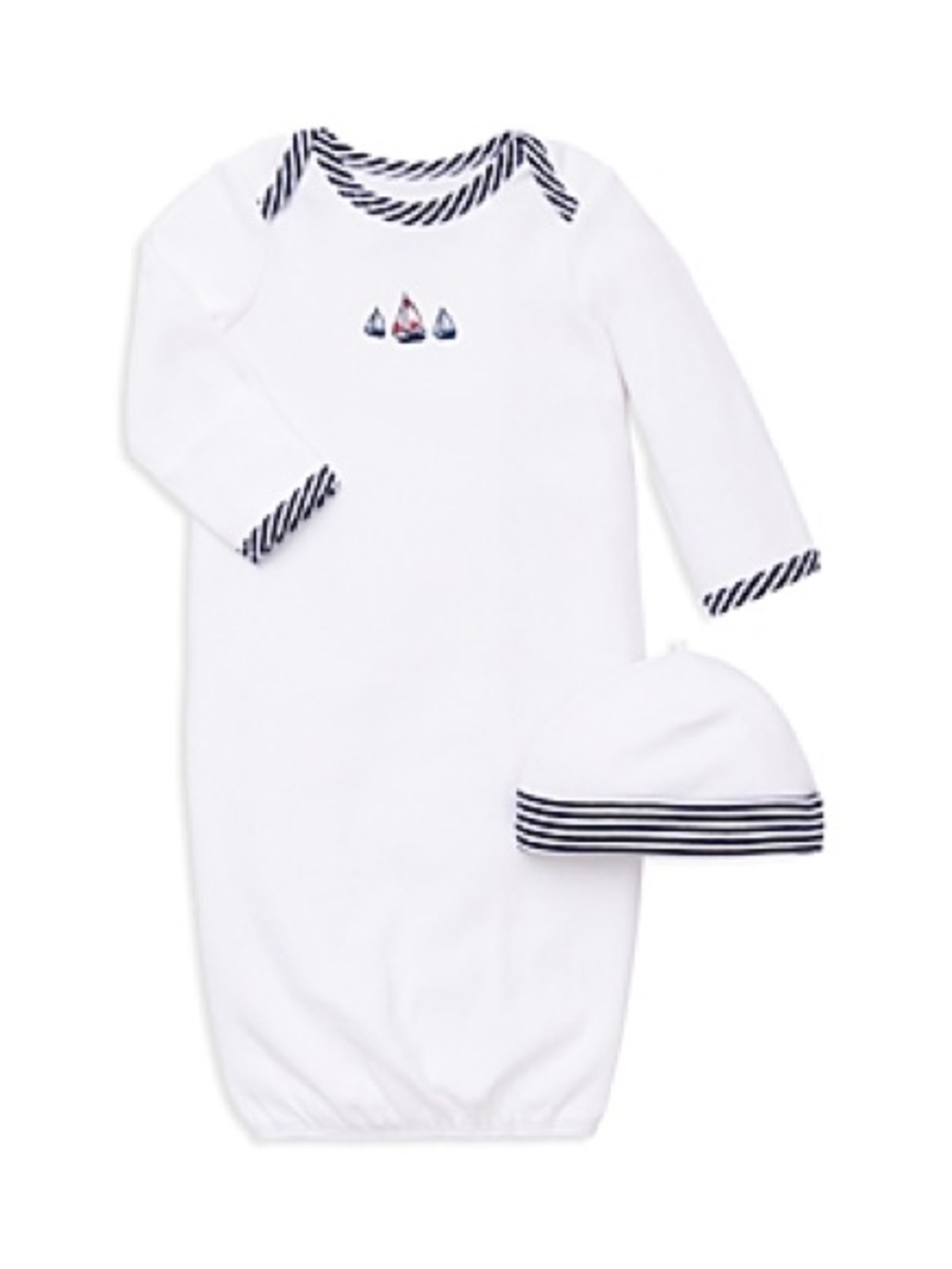 Little Me Baby Boys Sailboats Gown and Hat, 2 Piece Set - White NWT